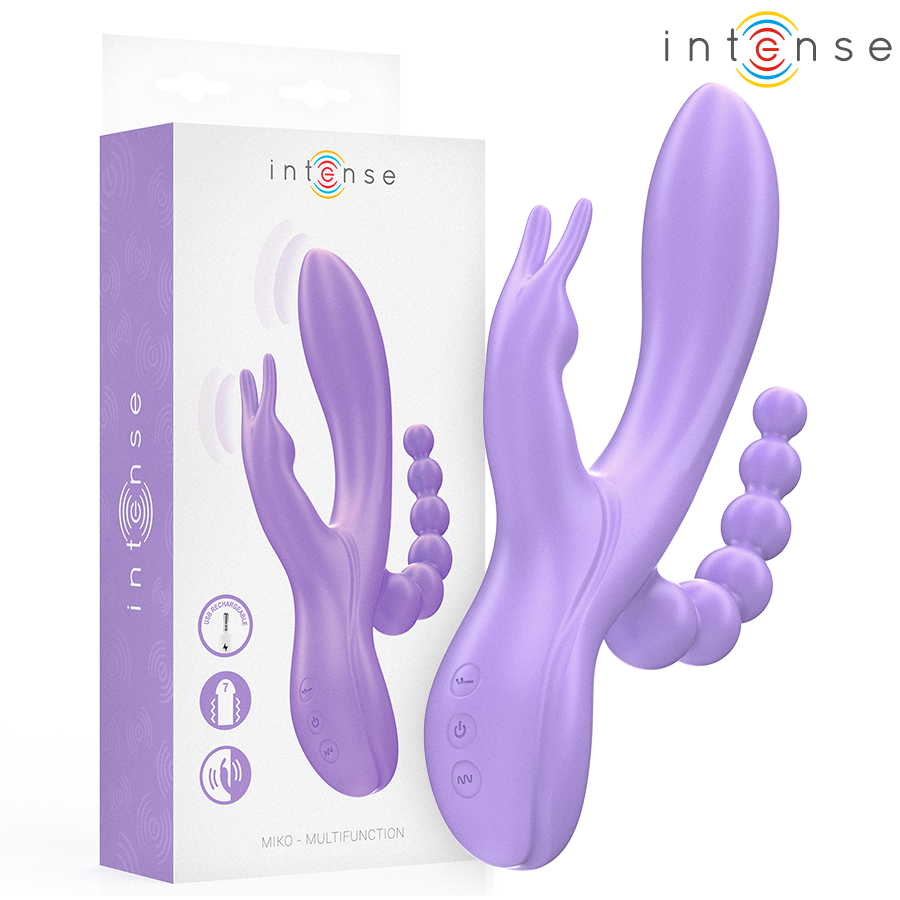 Vibratore Rabbit Triplo Intense Miko — 7 Vibrazioni, Viola
