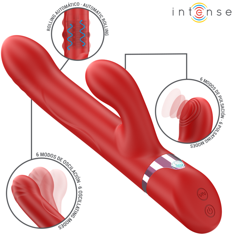 Vibratore Rabbit Rotante Intense Lele — Multifunzione, Rosso