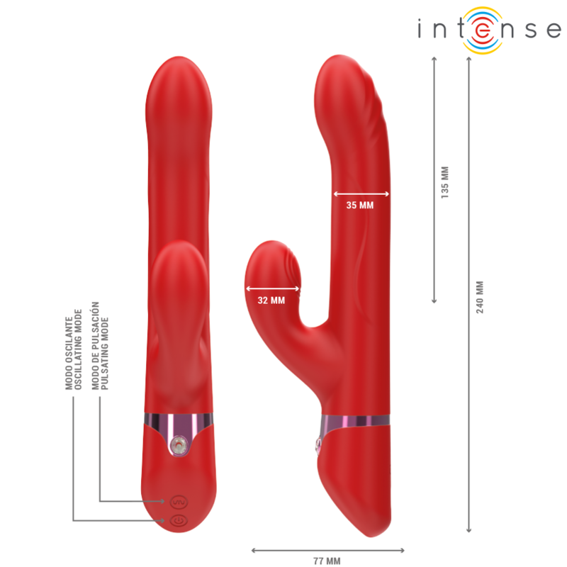 Vibratore Rabbit Rotante Intense Lele — Multifunzione, Rosso