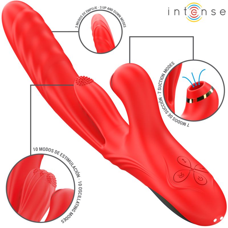 Vibratore Rabbit con Spinta e Aspirazione Intense Karol — Rosso