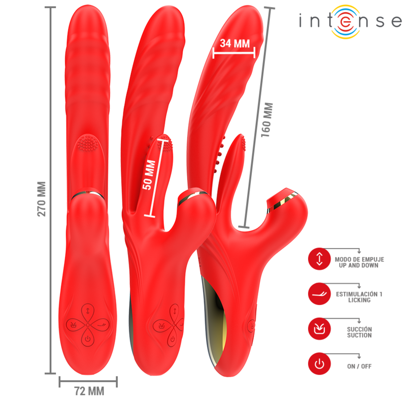 Vibratore Rabbit con Spinta e Aspirazione Intense Karol — Rosso