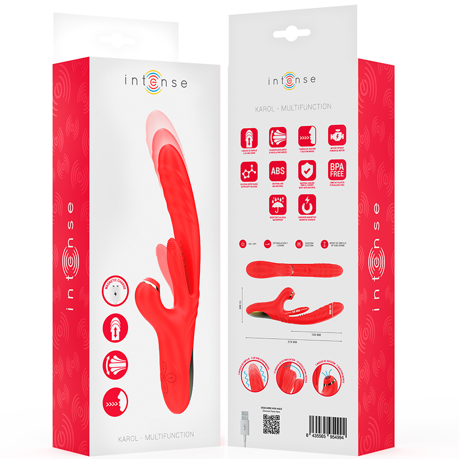 Vibratore Rabbit con Spinta e Aspirazione Intense Karol — Rosso