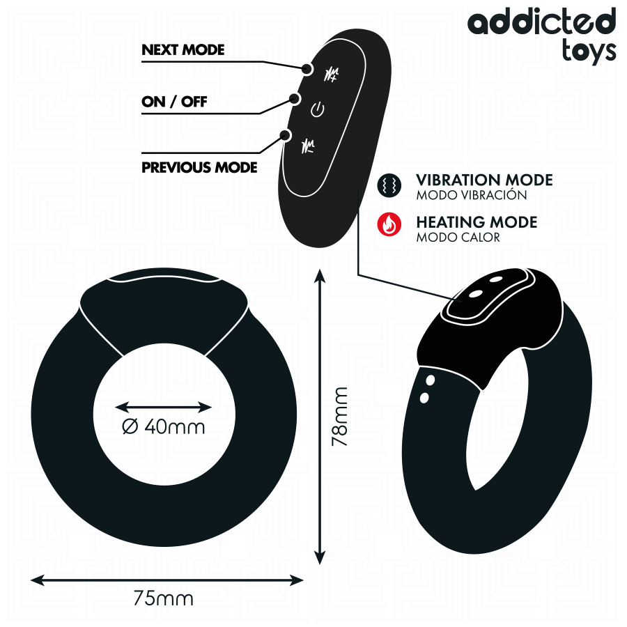 Anello Fallico Vibrante Riscaldante Addicted Toys — Telecomando
