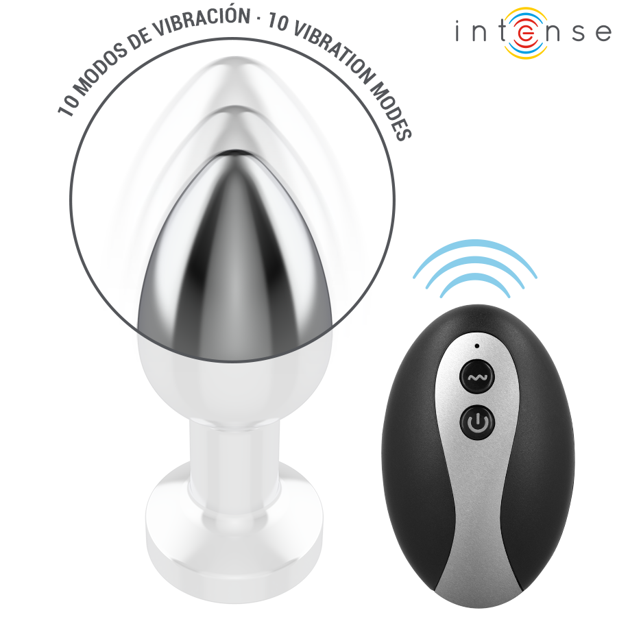 Plug Anale Vibrante LED Intense — Metallo con Telecomando, Taglia S