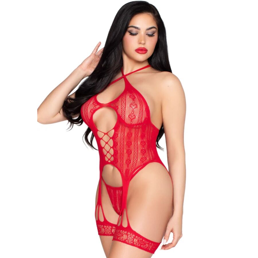 Body Erotico in Pizzo Leg Avenue 89338 — Rosso, Taglia Unica