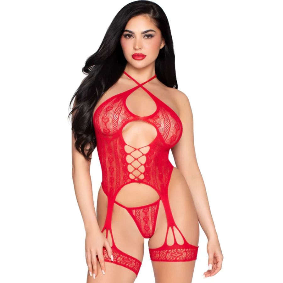 Body Erotico in Pizzo Leg Avenue 89338 — Rosso, Taglia Unica