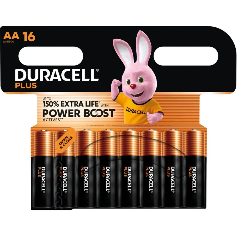 Batterie Alcaline AA Duracell Plus Power Boost — 16 Unità