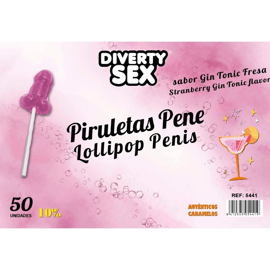 Lecca-Lecca a Forma di Pene Diablo Goloso — Gin Tonic Fragola, 50 pz