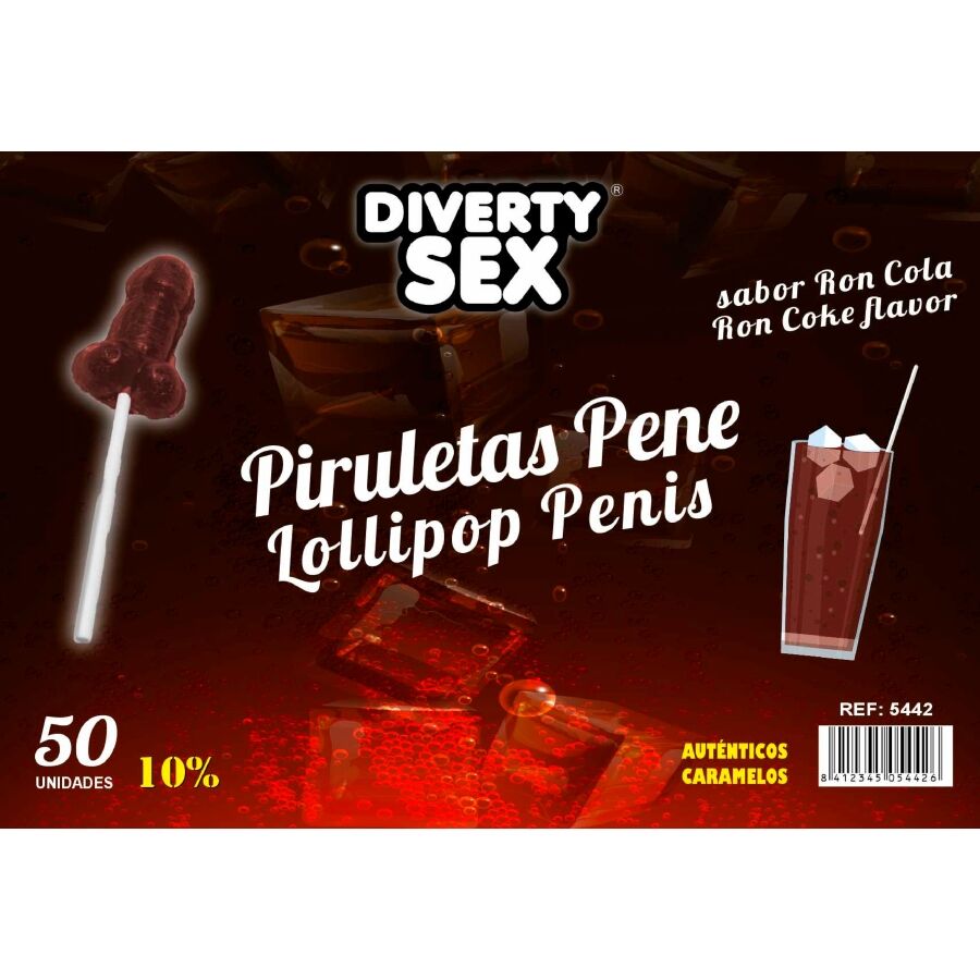 Lecca Lecca a Forma di Pene Diablo Goloso — Rum Cola 10%, 50 pz