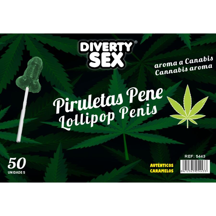 Lecca-Lecca a Forma di Pene Diablo Goloso — Aroma Cannabis, 50 pz