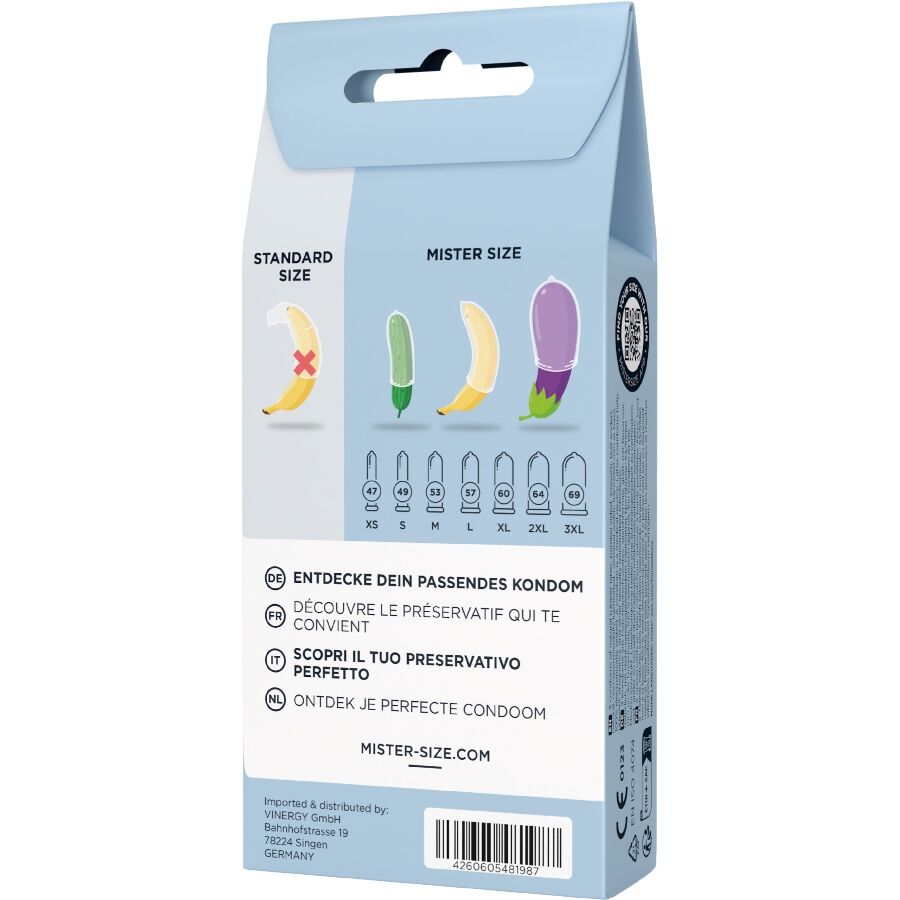 Set Preservativi Taglie Assortite Mister Size — con Metro a Nastro