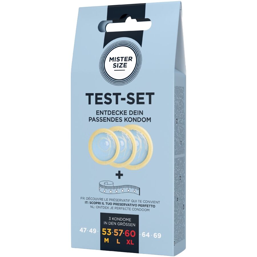 Set Preservativi Taglie Assortite Mister Size — con Metro a Nastro
