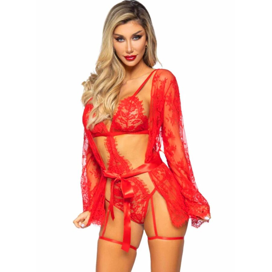 Set Lingerie Vestaglia e Body Teddy Leg Avenue 86123 — Rosso M
