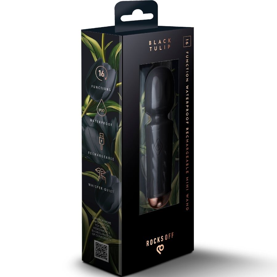 Vibratore Wand Mini Rocks-Off Tulipano — 16 Funzioni, Nero