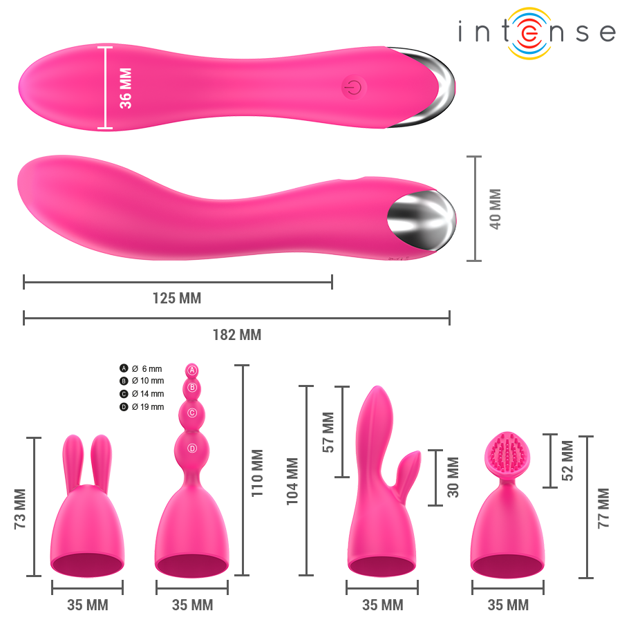 Vibratore con Testine Intercambiabili Intense Cher — 20 Modalità