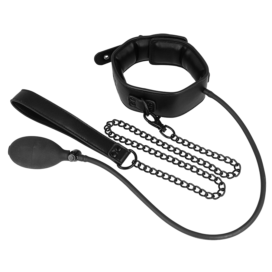 Collare Gonfiabile Fetish Submissive Bondage con Catena — Nero