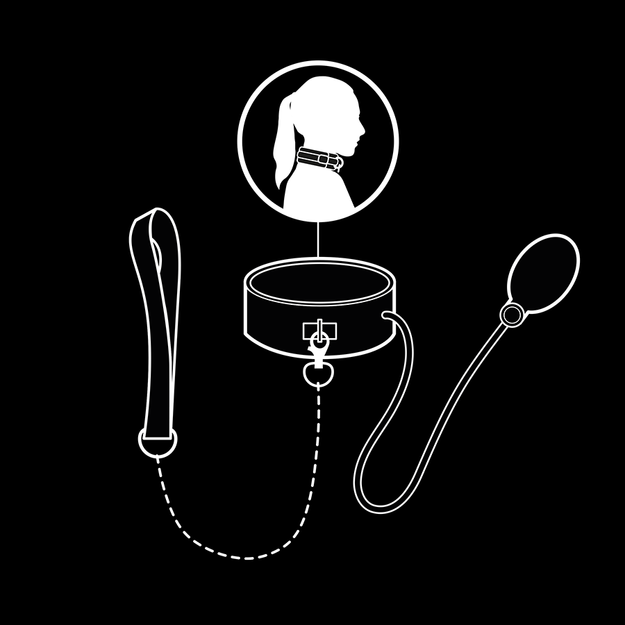 Collare Gonfiabile Fetish Submissive Bondage con Catena — Nero