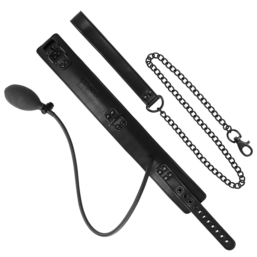 Collare Gonfiabile Fetish Submissive Bondage con Catena — Nero