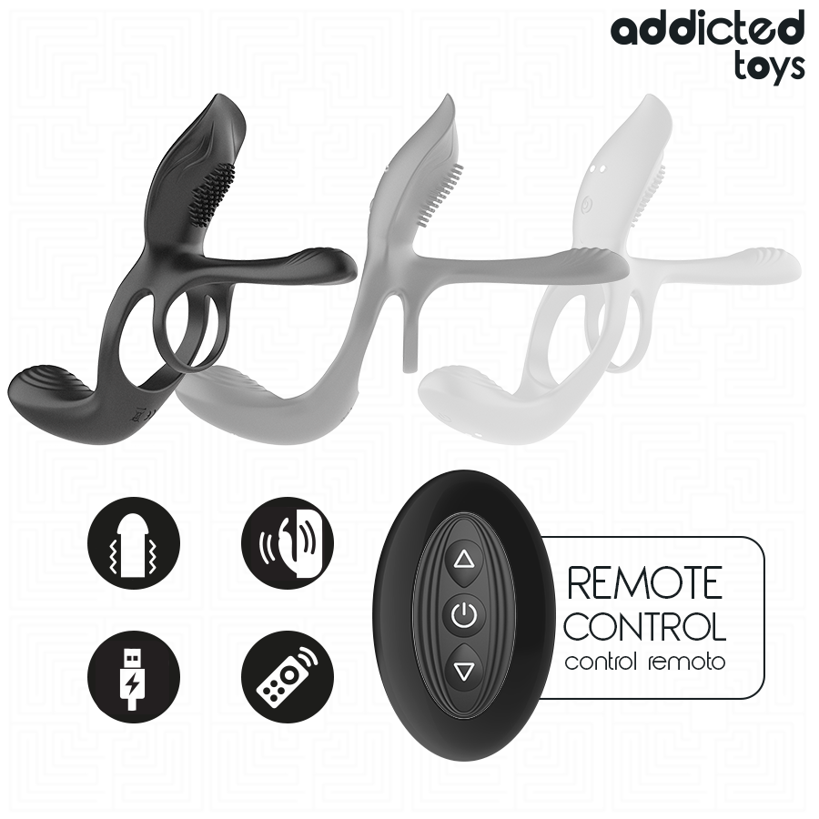 Anello Fallico Vibrante Doppio con Stimolatore Addicted Toys