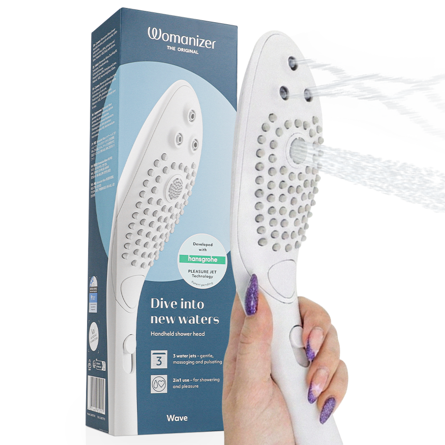 Succhia Clitoride Doccia Womanizer Wave — Soffione, Bianco