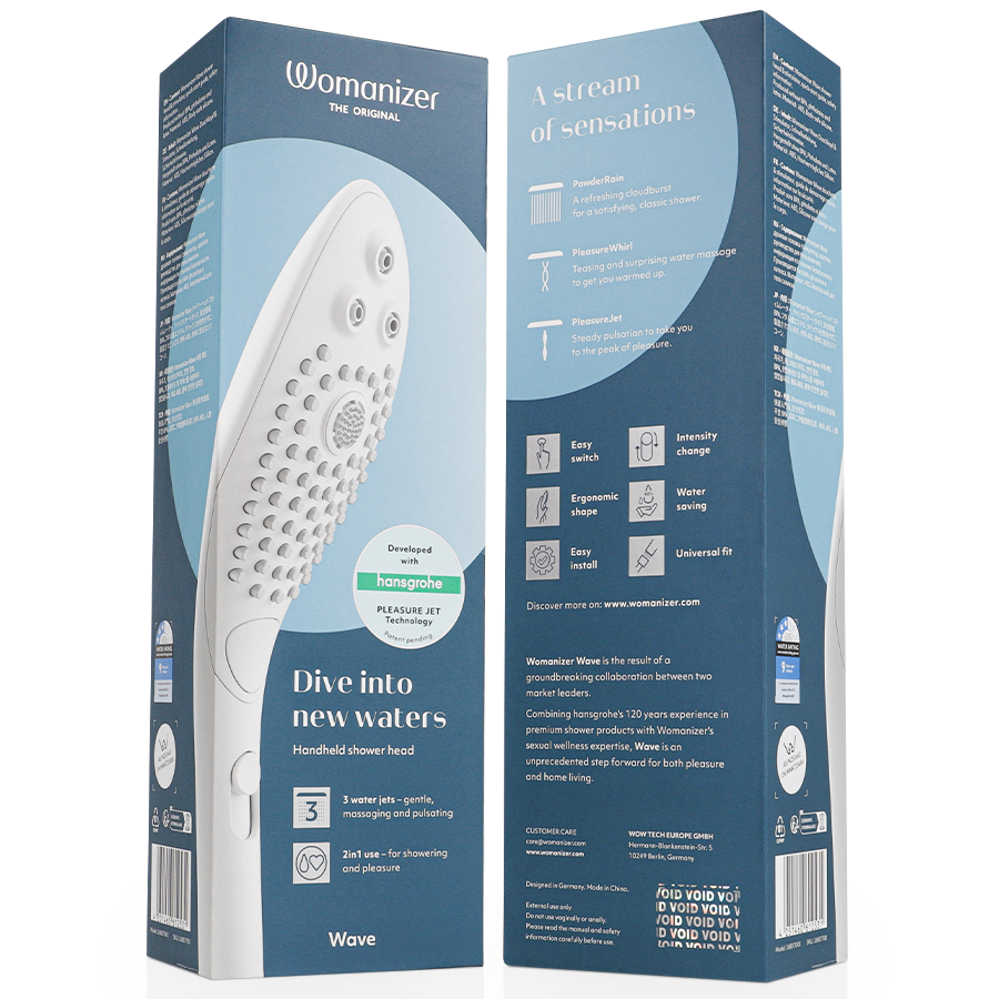 Succhia Clitoride Doccia Womanizer Wave — Soffione, Bianco