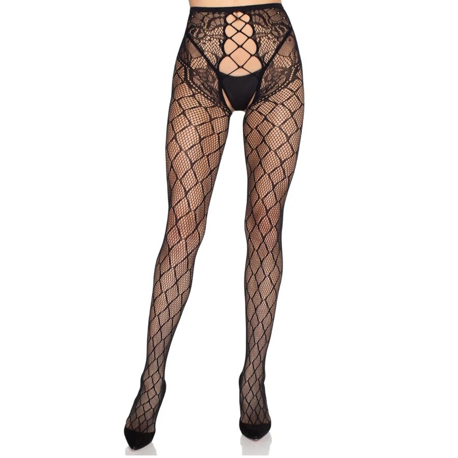 Collant a Rete Leg Avenue 1966 con Slip Senza Cavallo — Nero