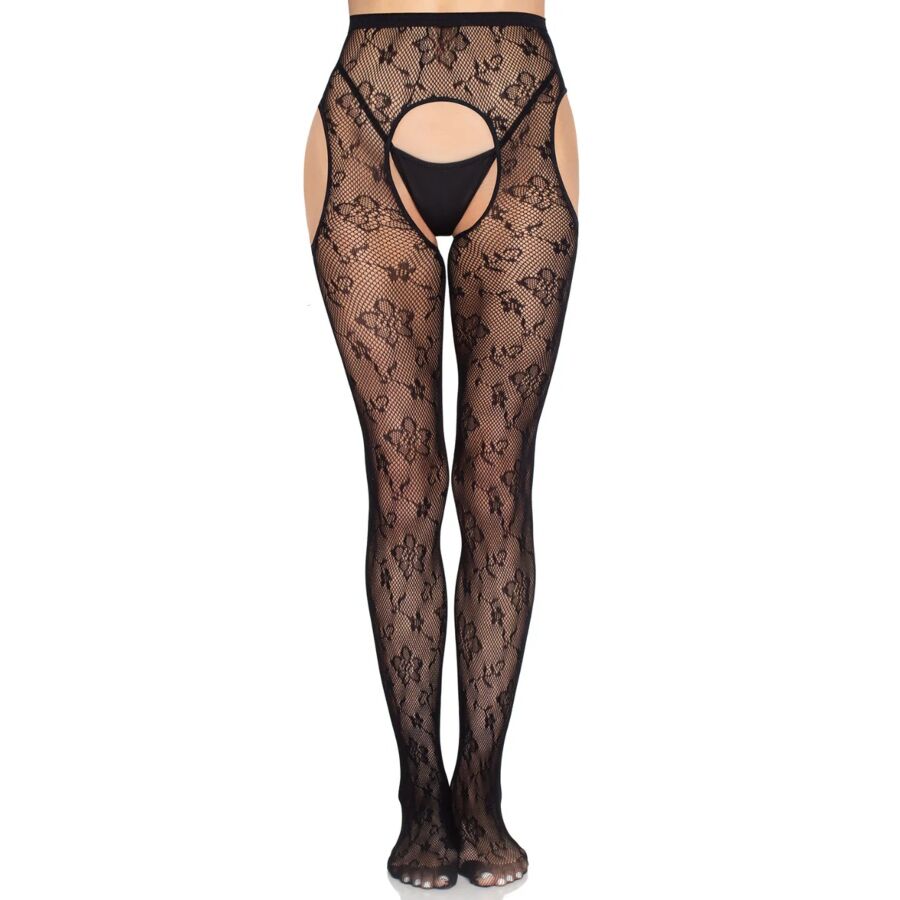 Collant con Reggicalze Leg Avenue Bloom Net 1967 — Nero