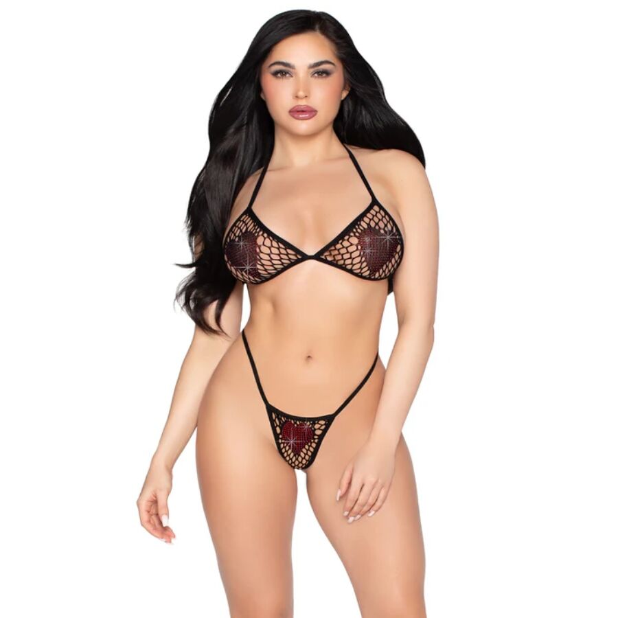Completo Intimo Leg Avenue Rete e Strass — Nero Taglia Unica