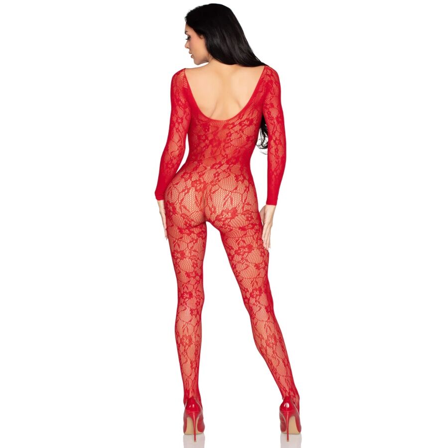 Bodystocking Pizzo Leg Avenue 89366 Rosso — Taglia Unica