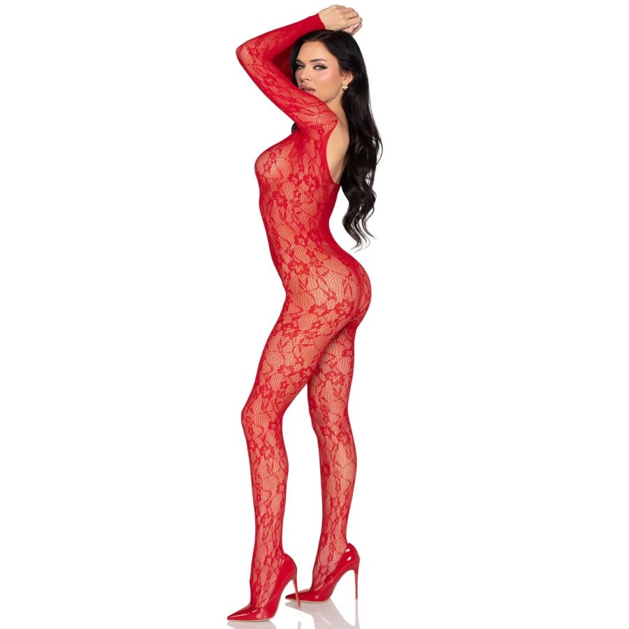 Bodystocking Pizzo Leg Avenue 89366 Rosso — Taglia Unica