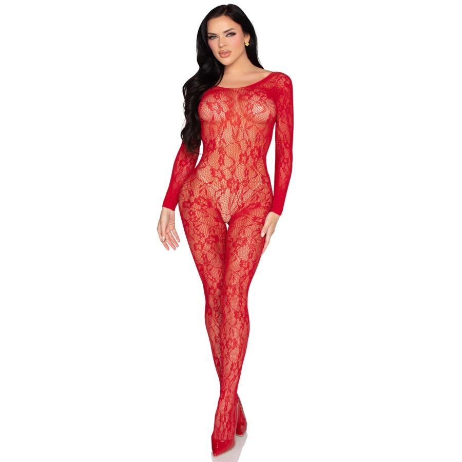 Bodystocking Pizzo Leg Avenue 89366 Rosso — Taglia Unica