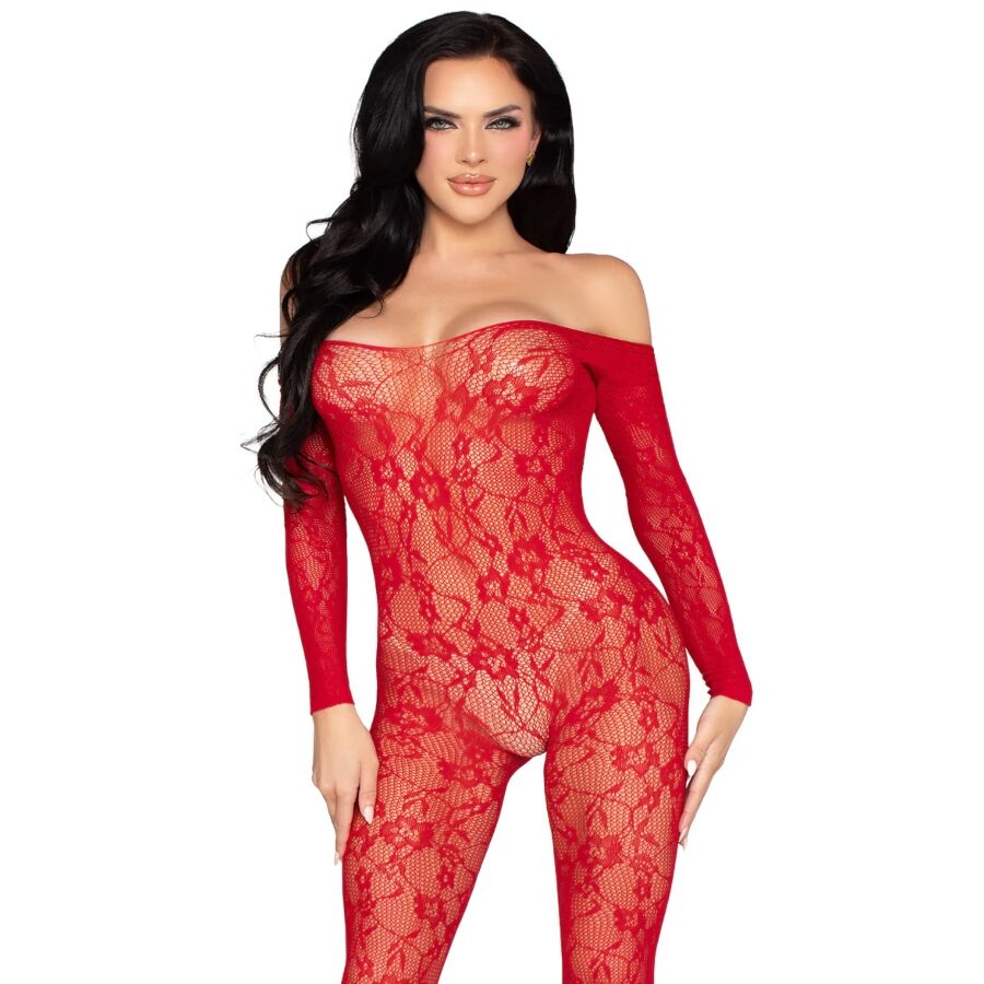 Bodystocking Pizzo Leg Avenue 89366 Rosso — Taglia Unica