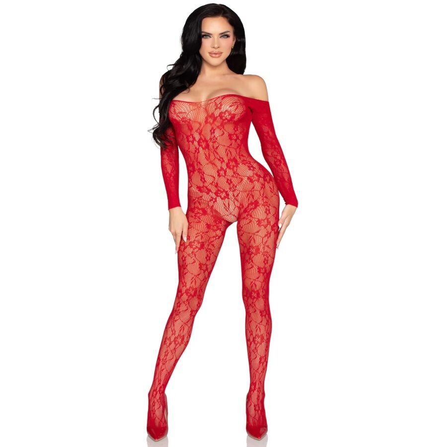 Bodystocking Pizzo Leg Avenue 89366 Rosso — Taglia Unica