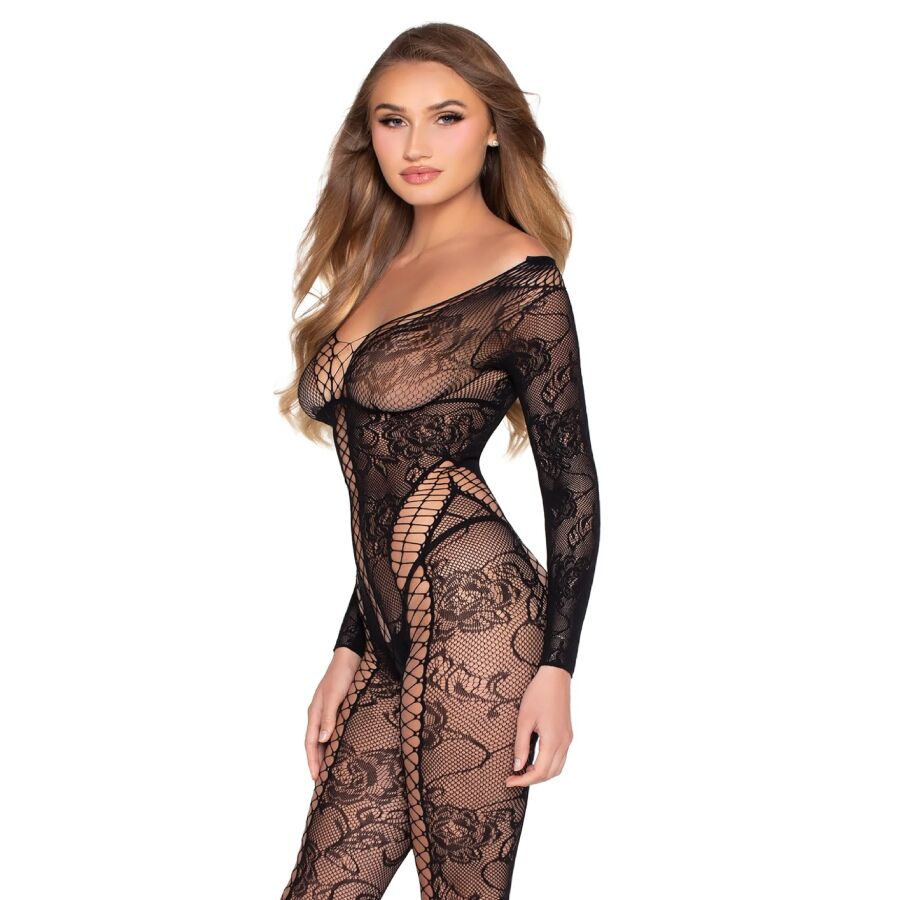 Bodystocking Leg Avenue 89369 Rete e Pizzo — Nero Taglia Unica