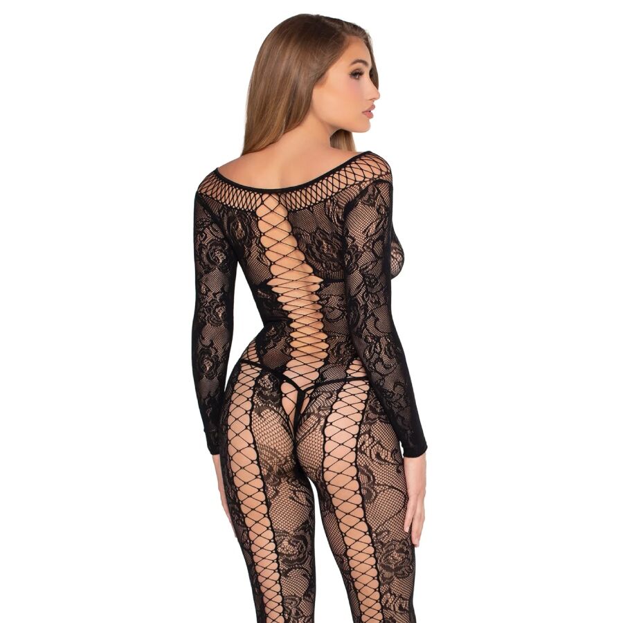 Bodystocking Leg Avenue 89369 Rete e Pizzo — Nero Taglia Unica