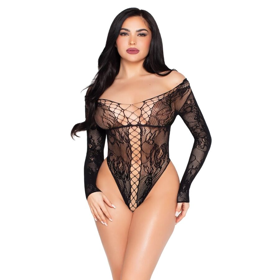 Body Leg Avenue Kink Pizzo e Rete — Nero Taglia Unica