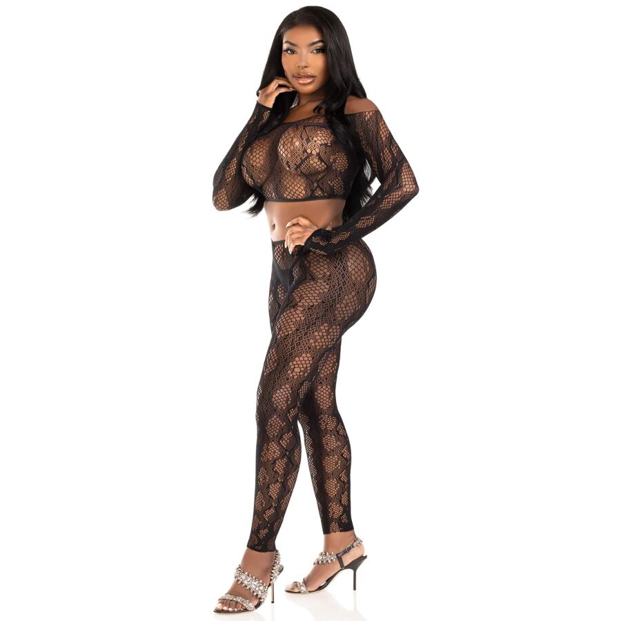 Completo Top e Collant Leg Avenue Pitone — Nero Taglia Unica