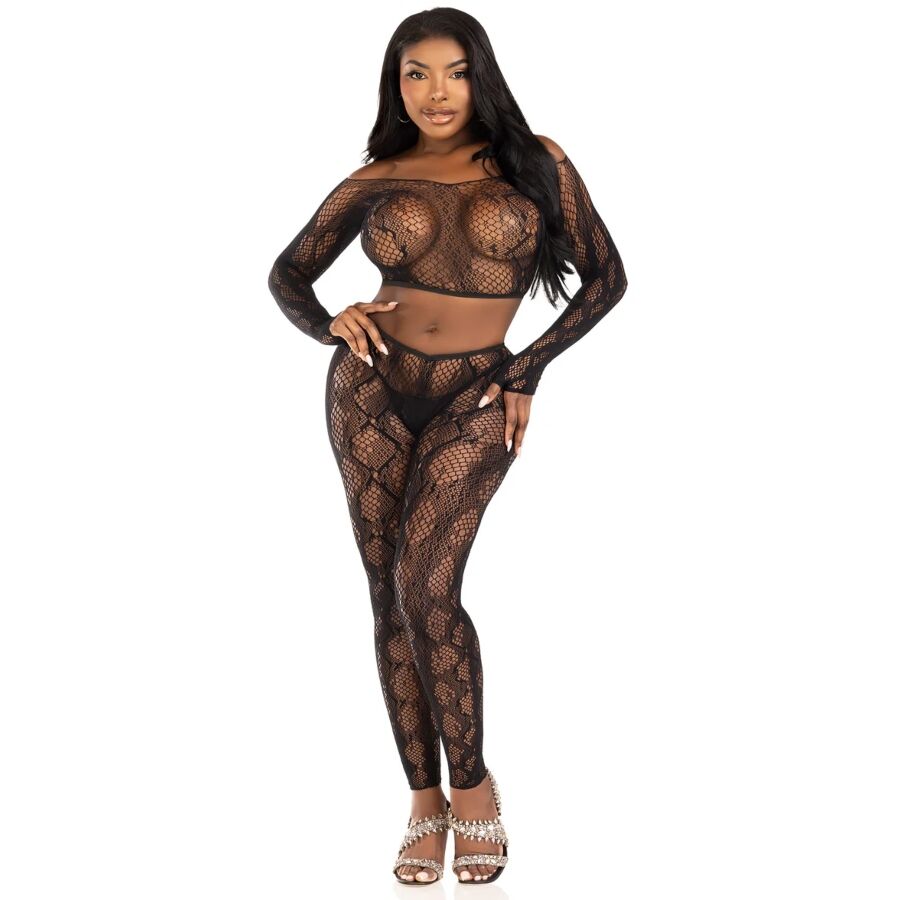 Completo Top e Collant Leg Avenue Pitone — Nero Taglia Unica