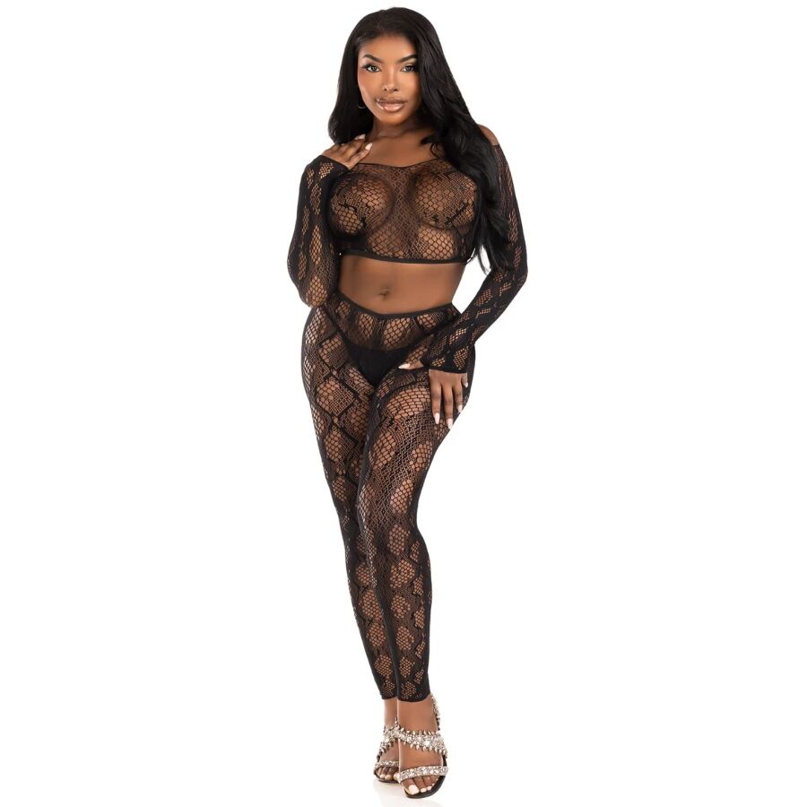 Completo Top e Collant Leg Avenue Pitone — Nero Taglia Unica