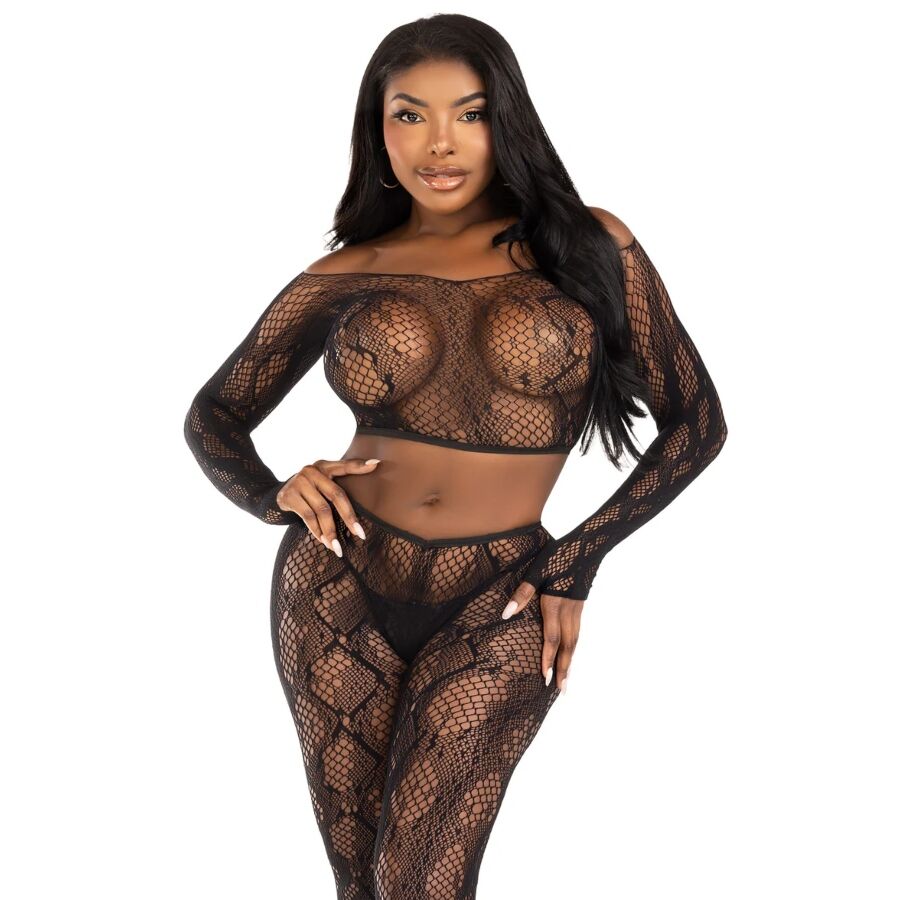 Completo Top e Collant Leg Avenue Pitone — Nero Taglia Unica