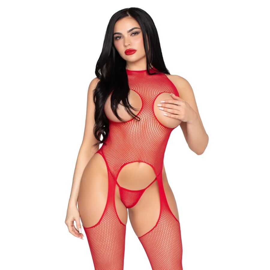 Bodystocking LEG AVENUE 89374 Senza Coppe Rosso — Taglia Unica