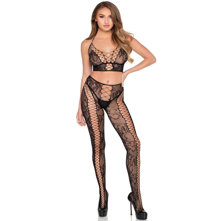 Completo Intimo Leg Avenue Rete e Pizzo Nero — Taglia Unica