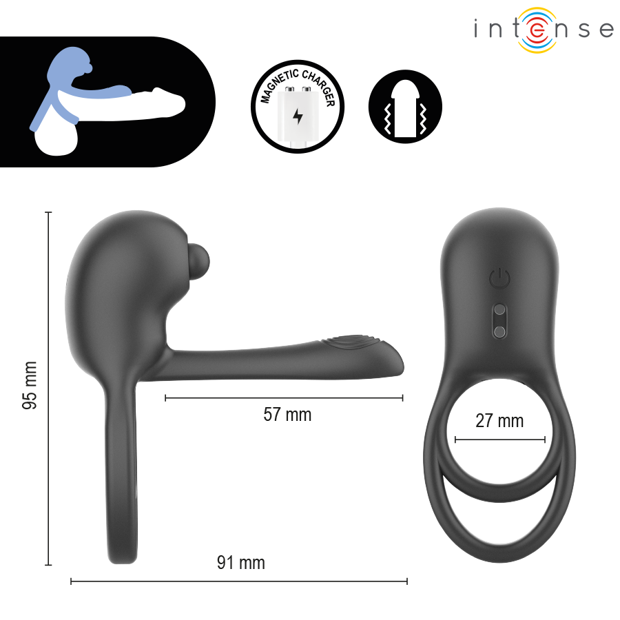Anello Vibrante Pene INTENSE REMOTE CONTROL Spike — Nero
