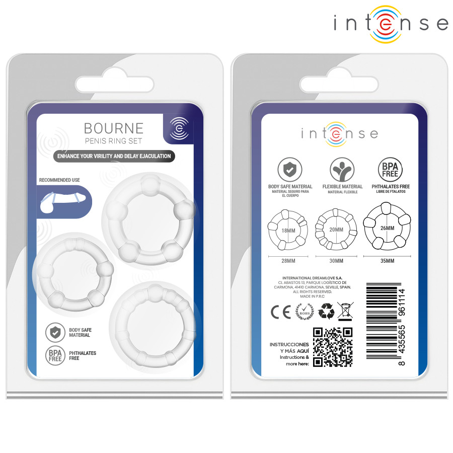 Anello Penieno INTENSE Bourne Set 3 Pezzi — Silicone Medicale