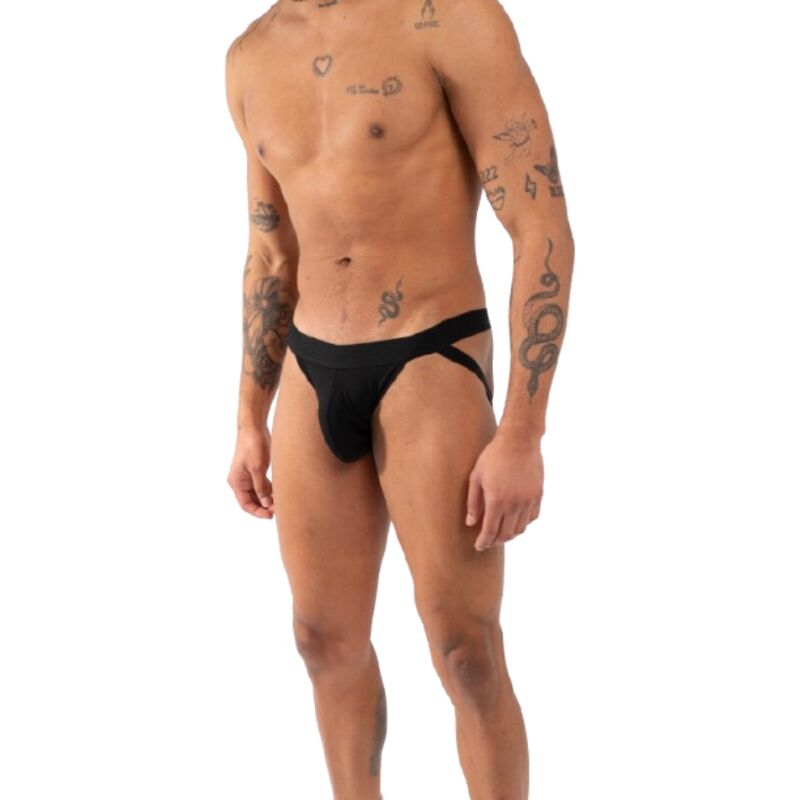 Slip Uomo BURN 011 Double Black Jockstrap — Nero