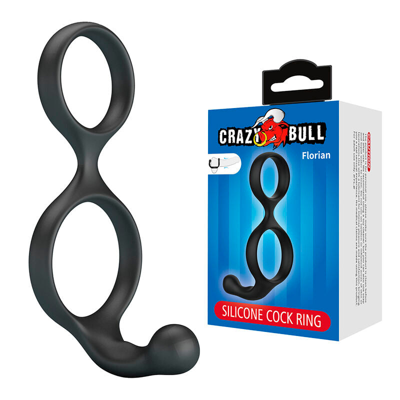 Anello Doppio Pene e Testicoli Crazy Bull Florian — Nero
