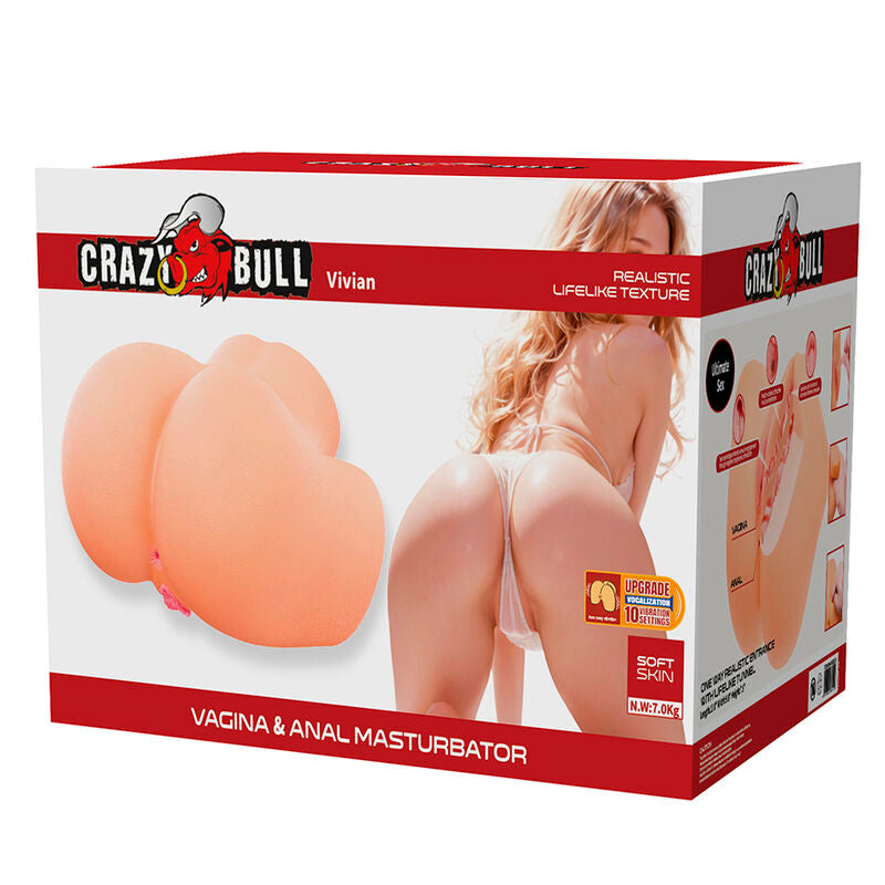 Masturbatore Maschile CRAZY BULL Vivian — Doppia Apertura Vibrante