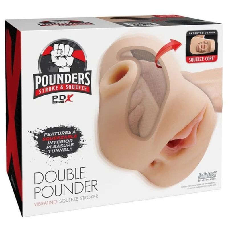 Masturbatore Doppio PDX Plus+ Double Pounder Vibrante — Trasparente