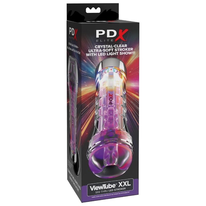 Masturbatore PDX Elite Viewtube XXL LED Trasparente — 27,3 cm