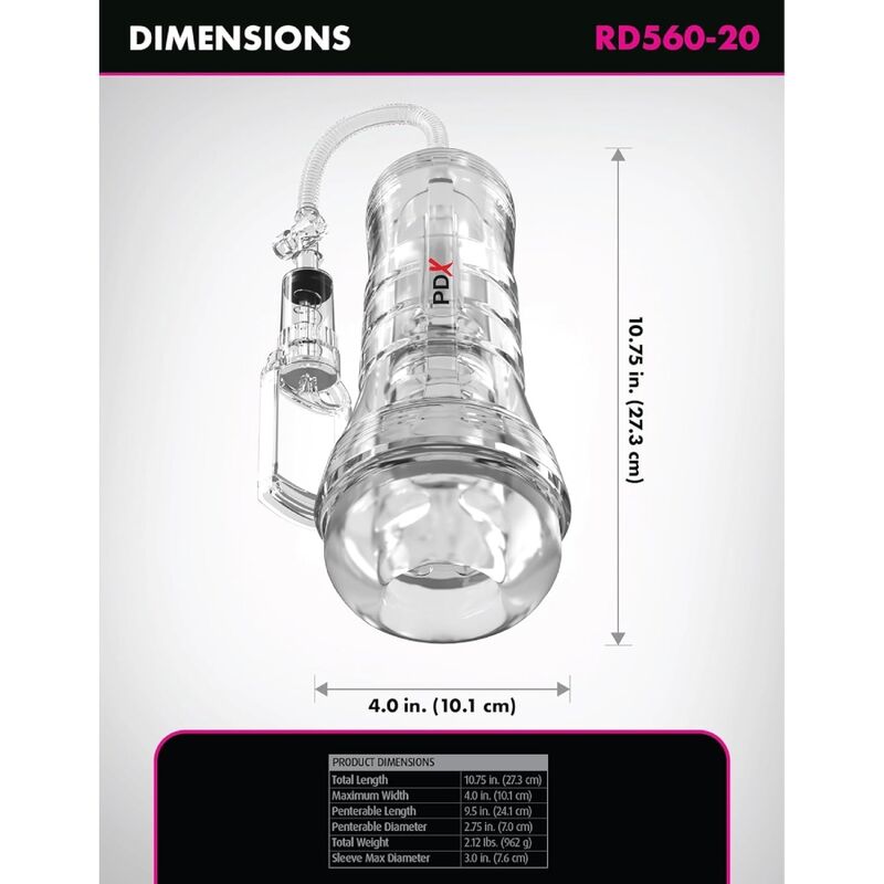 Masturbatore Maschile PDX ELITE Viewtube Vac XXL — Trasparente